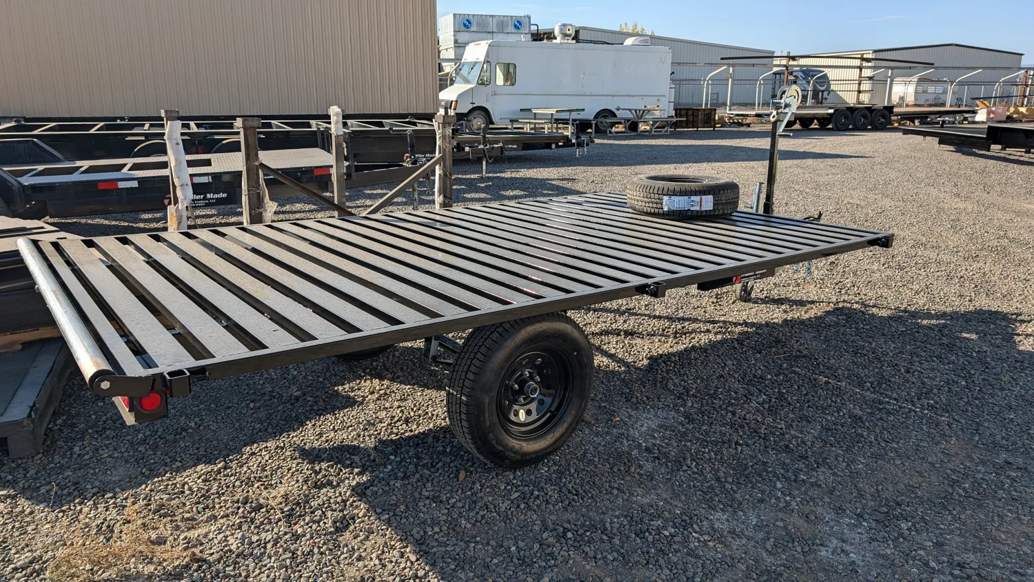 Additional finished project view of slatted raft trailer with rear deck access