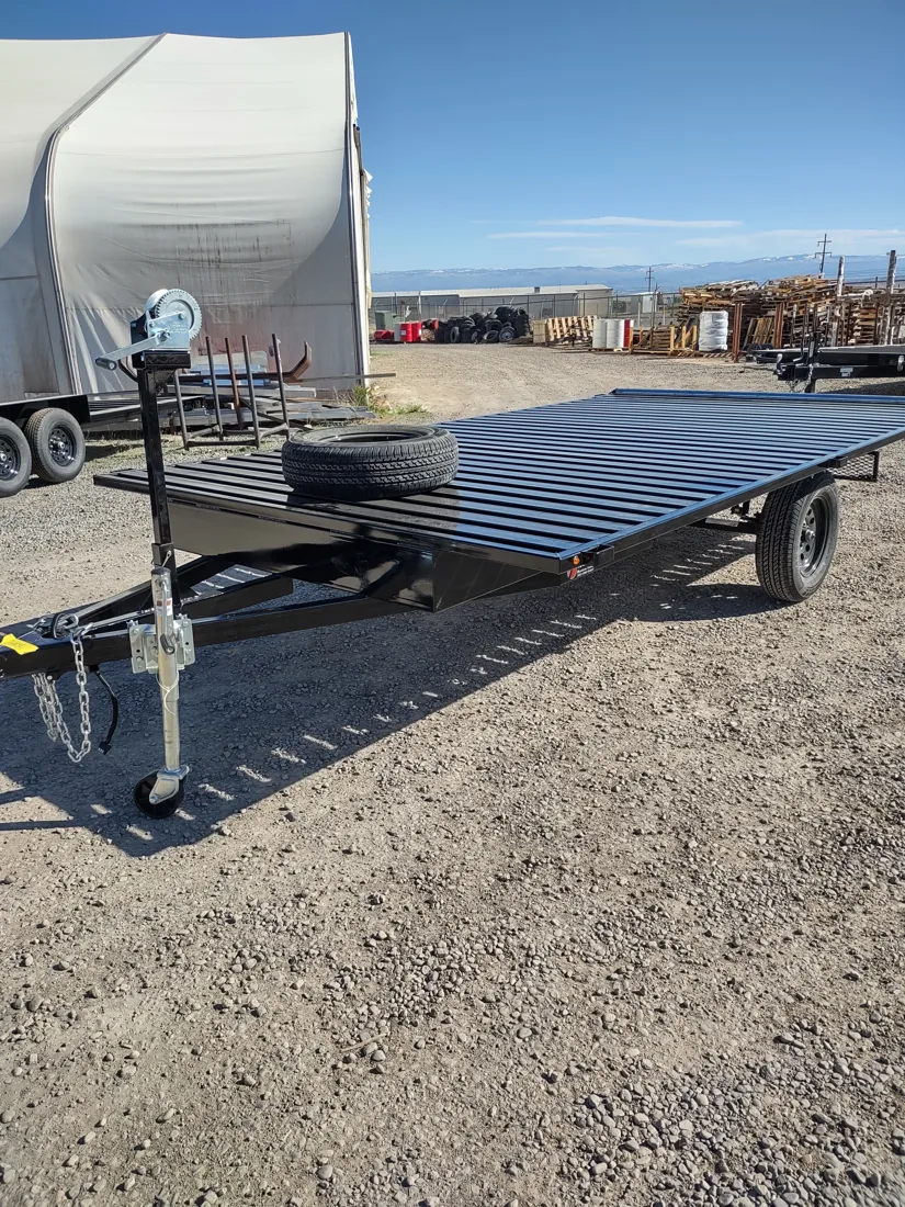 Additional finished project view of slatted raft trailer with rear deck access